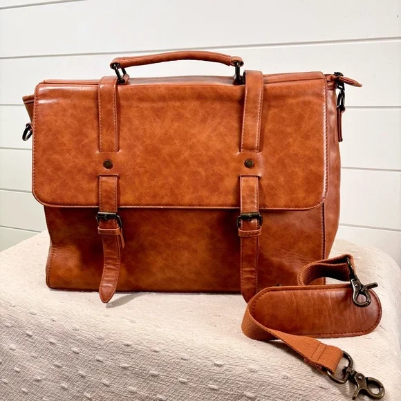 Leather Messenger Bag Vintage 15.6 Inch Laptop Briefcase Satchel Shoulder Bag - Picture 3 of 16